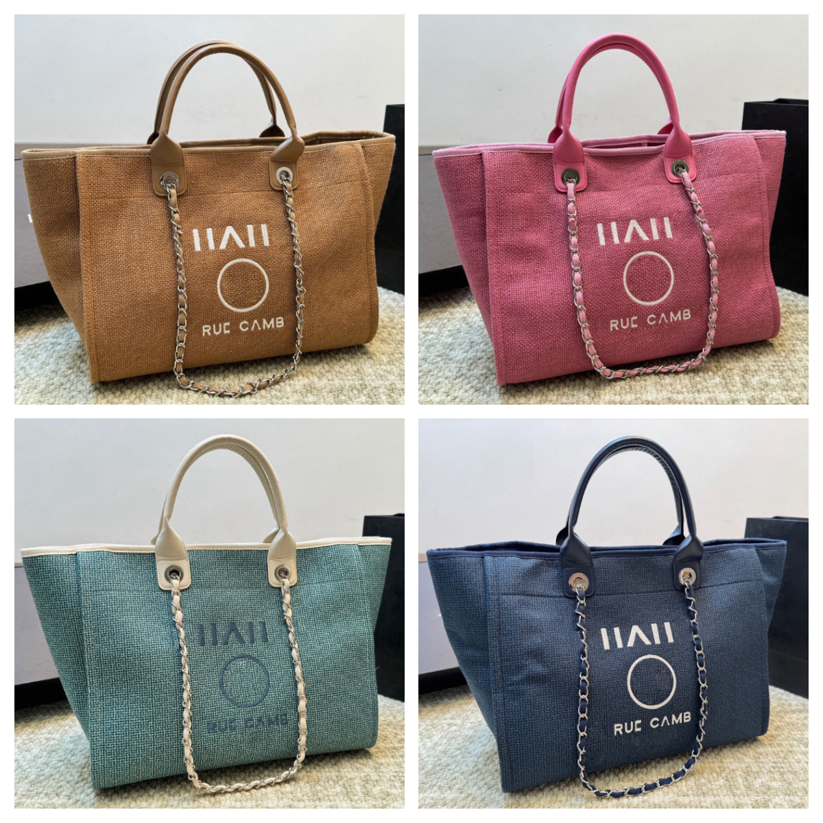 Luxury Large Capacity Tote Bag Shoulder Bag Designer Beach Bag Canvas Handbag Shopping Travel Bag Silver Chain Bag Summer Crossbody Bag Mom Bag Weekend Bag