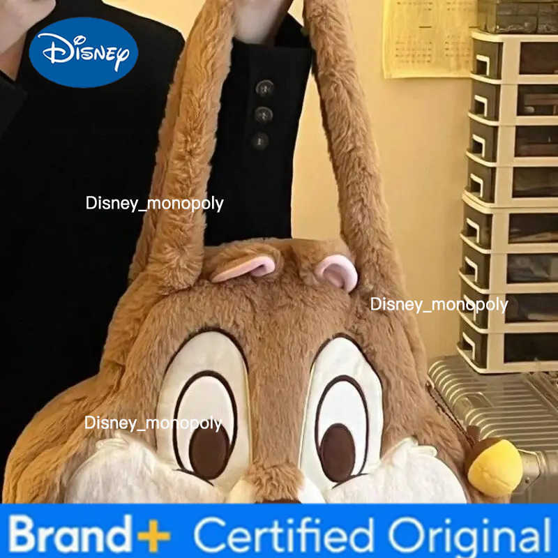 Disney Chip Plush cute single layer zipper large capacity shoulder bag tote bag student armpit bag travel bag girl birthday gift H251225