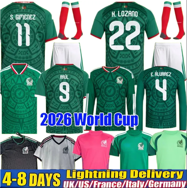 Mexico Jersey 2026 World Cup Soccer Jersey A.VEGA RAUL J. QUInONES 25 26 27 H.LOZANO Men Kids Gold Cup Football Shirts E. ALVAREZ Goalkeeper Training Uniform