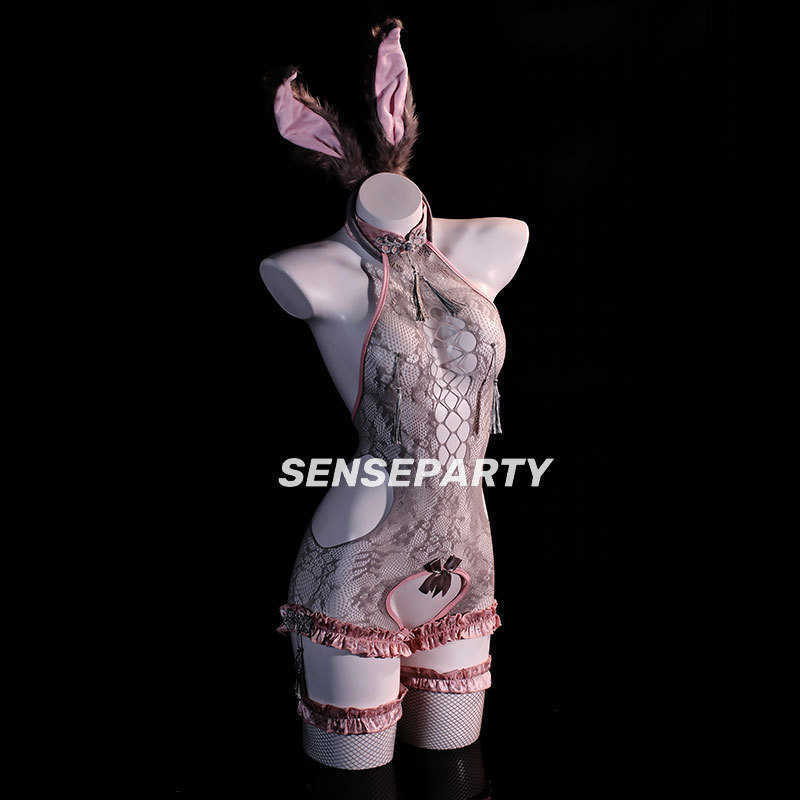 Sexy lingerie bodysuit with tassel details, sheer mesh design, open-crotch set L251225