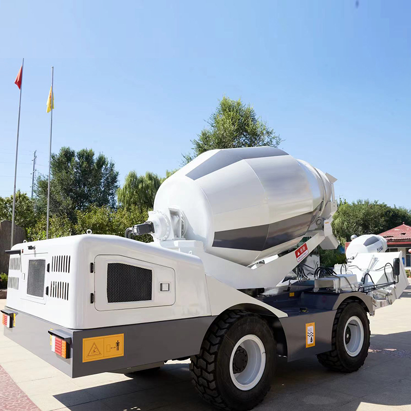 Self-Loading Concrete Mixer with Safety Features | Emergency Stop for Secure Job Site Operation