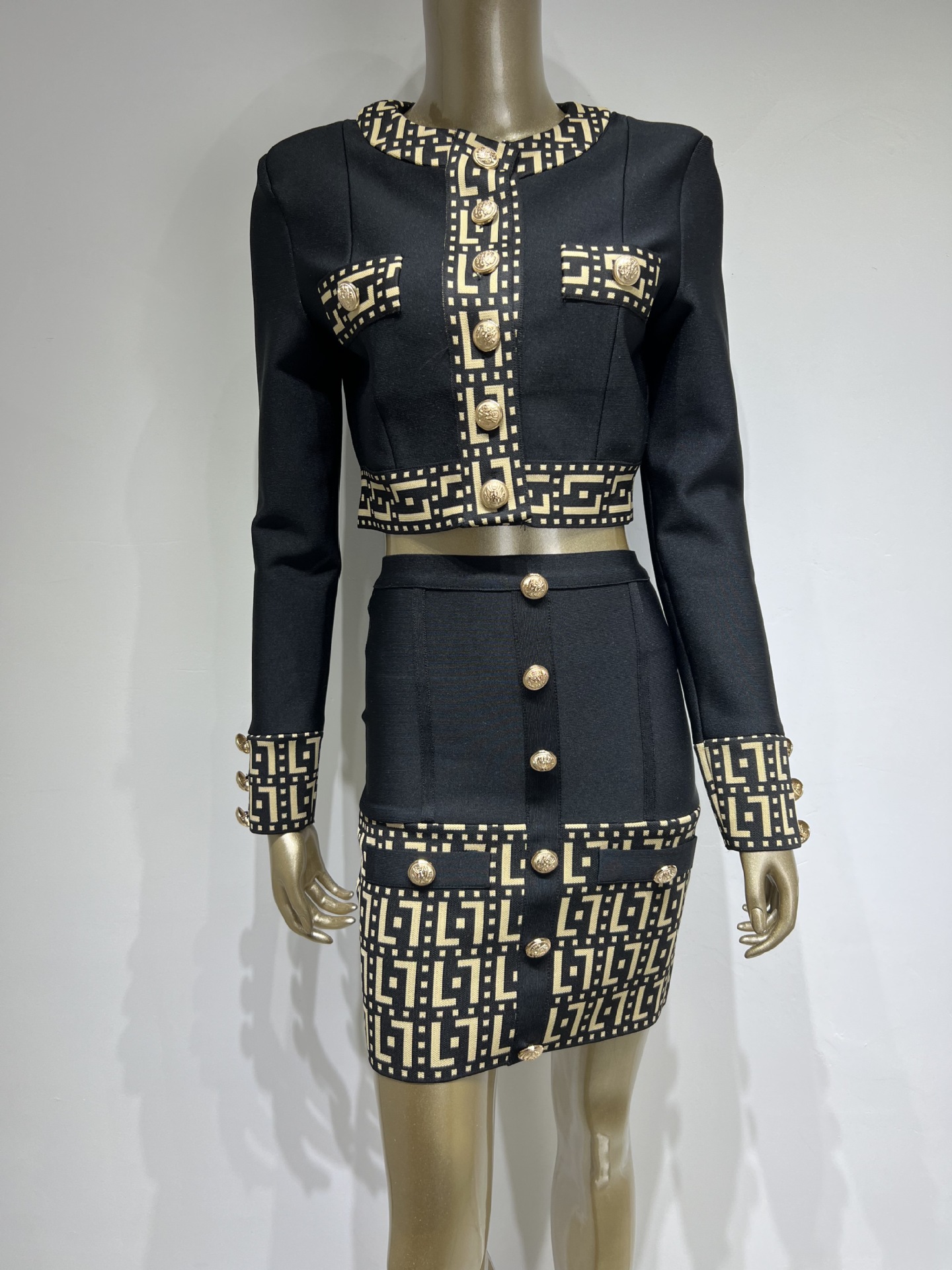 Two Piece Dress Spring Women Long Sleeve Button Sexy Bodycon Mini Skirts Coat Set Bandage High Street Celebrate Women's