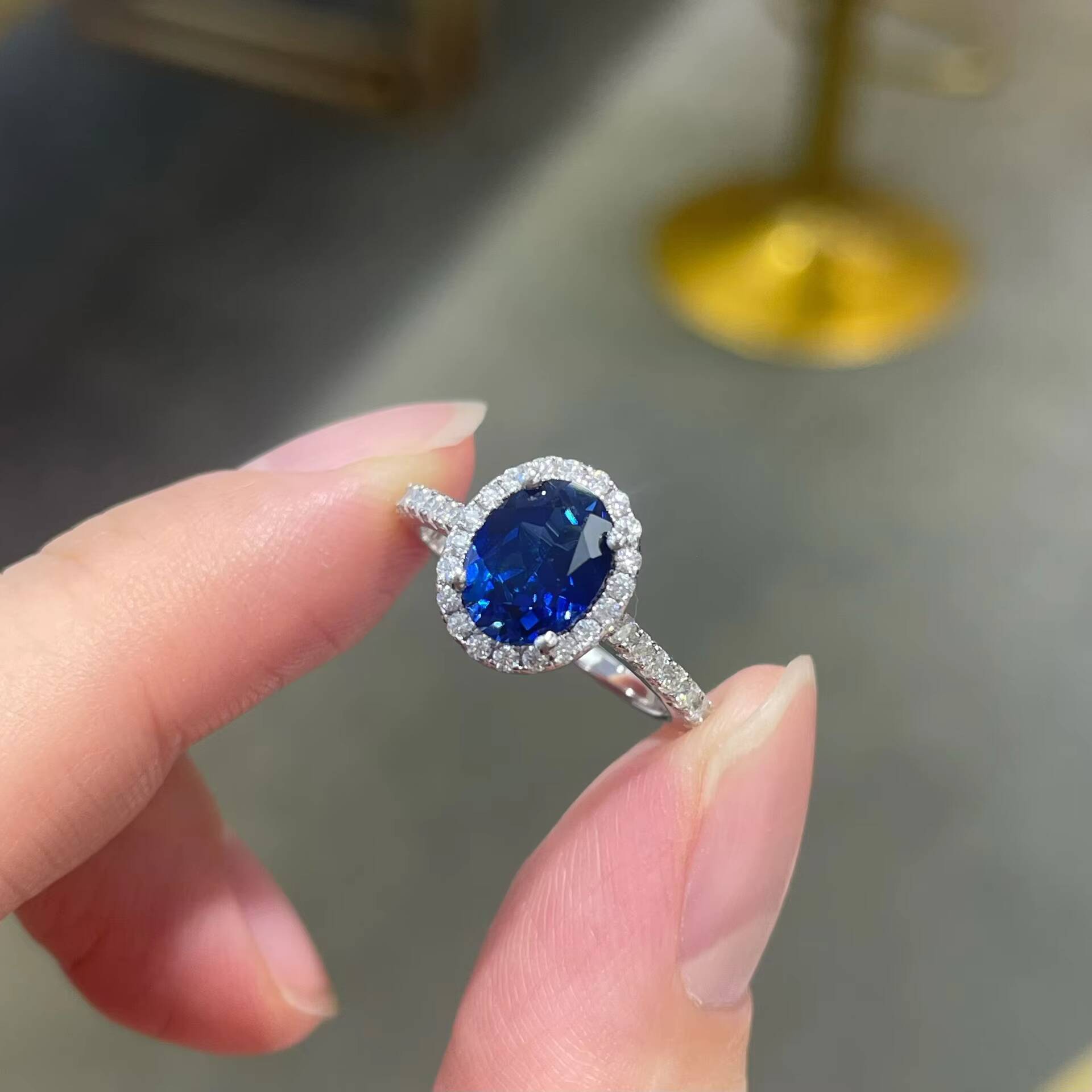 New 18K White Gold Plated 925 Sterling Silver Rings Lab Grown Gemstone Padparadscha Cornflower Sapphire Moissanite Ring