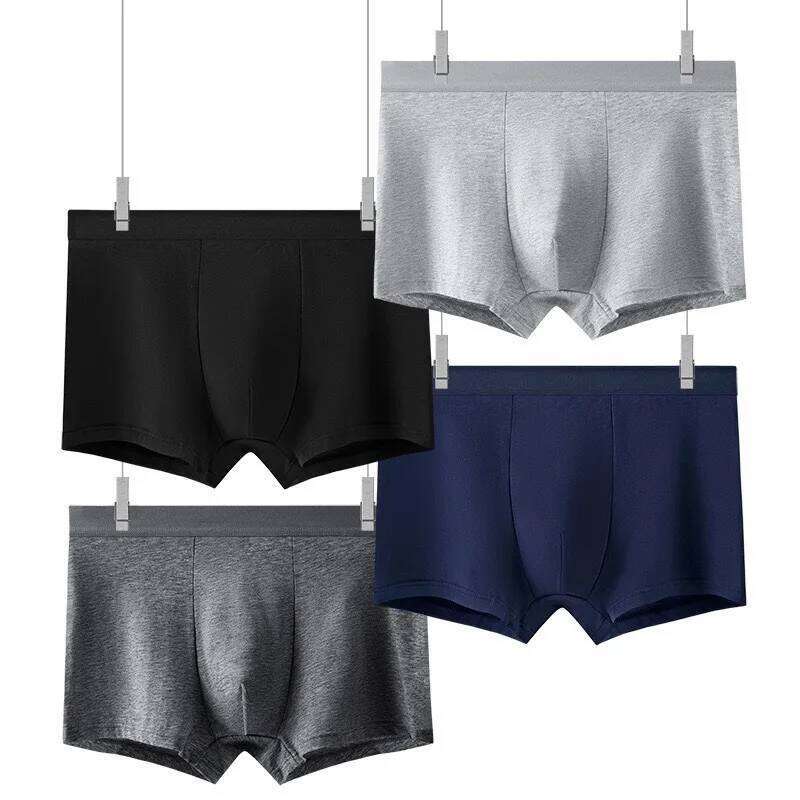 Men's solid color cotton breathable antibacterial boxer underwear mid waist men's sports comfortable flat shorts X251225