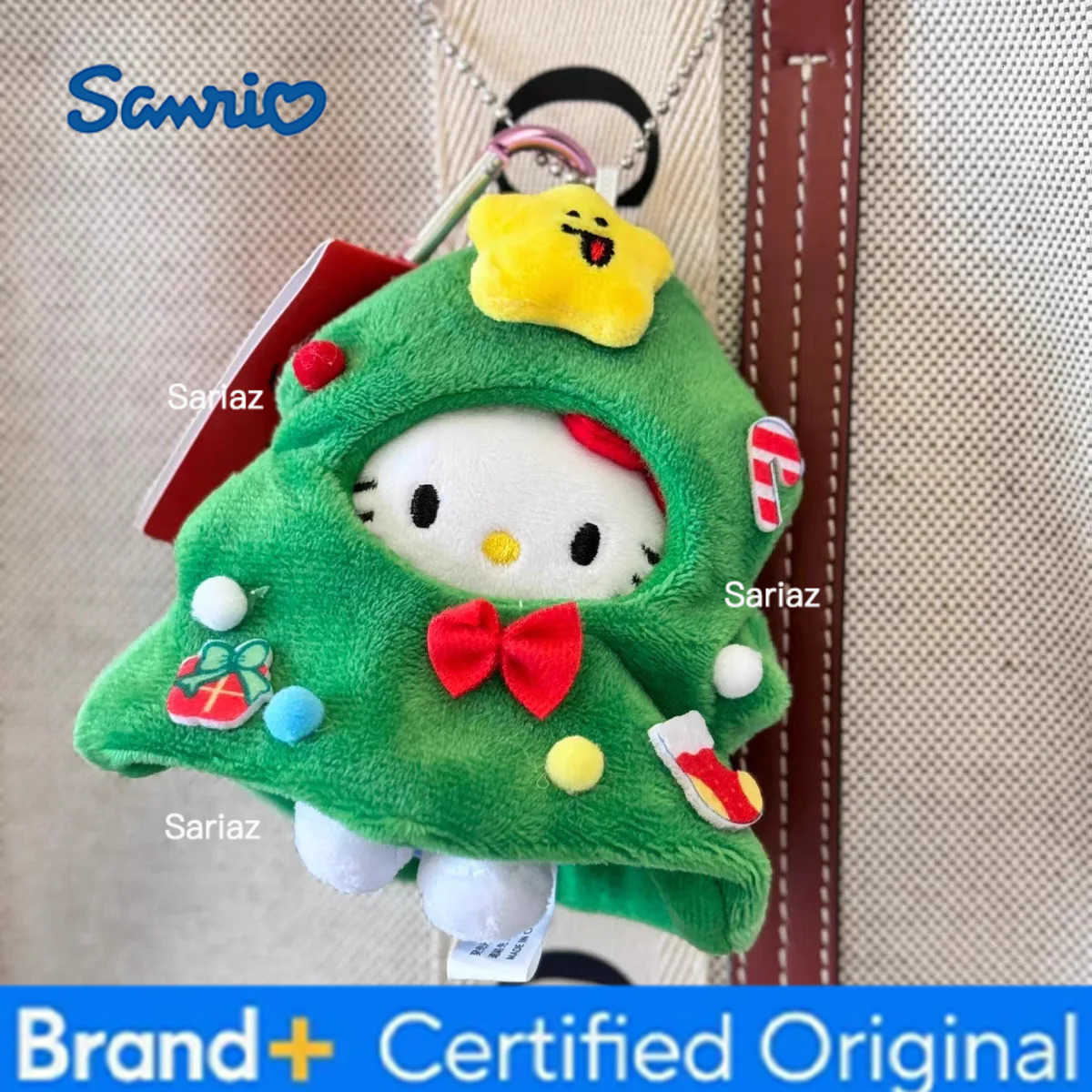 Sanrio Christmas Tree Headset Kt Cat Keychain Backpack Pendent Plush Doll Cute Ornament Anime Cartnoon Figure Kitty Toys Surprise Gifts H251225