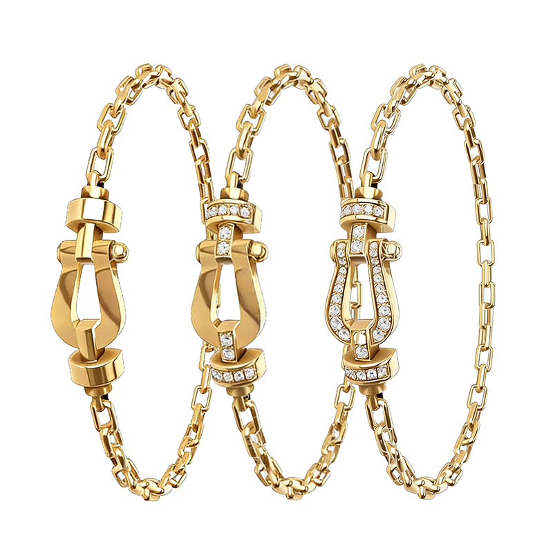 Couple Fashion Charm Fredd Luxury Crystal Horseshoe Buckle Chain Bracelet High Quality Stainless Steel Jewelry for Men and Women Z260313