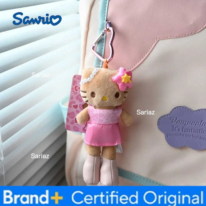Sanrio Cartoon Kawaii Hello Kitty Lady Style Black Leather Long Legs Kitty Adorable Plush Toy Heart Shaped Keychain Holiday Gift H251225