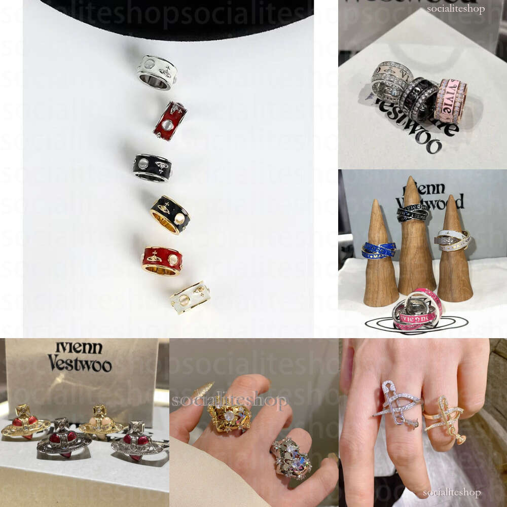 Designer Westwoods Ring High-Quality New Style Empress Dowager Full Diamond Buckle Saturn Letter Personality Couple wood Ring Wide Version Viviane Jewelry Weswood