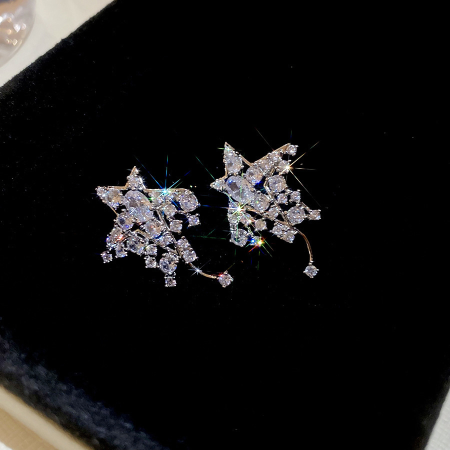 Silver Needle Zircon Flower Star Minimalist Elegant Niche Versatile Light Luxury High-end Earrings - view 6