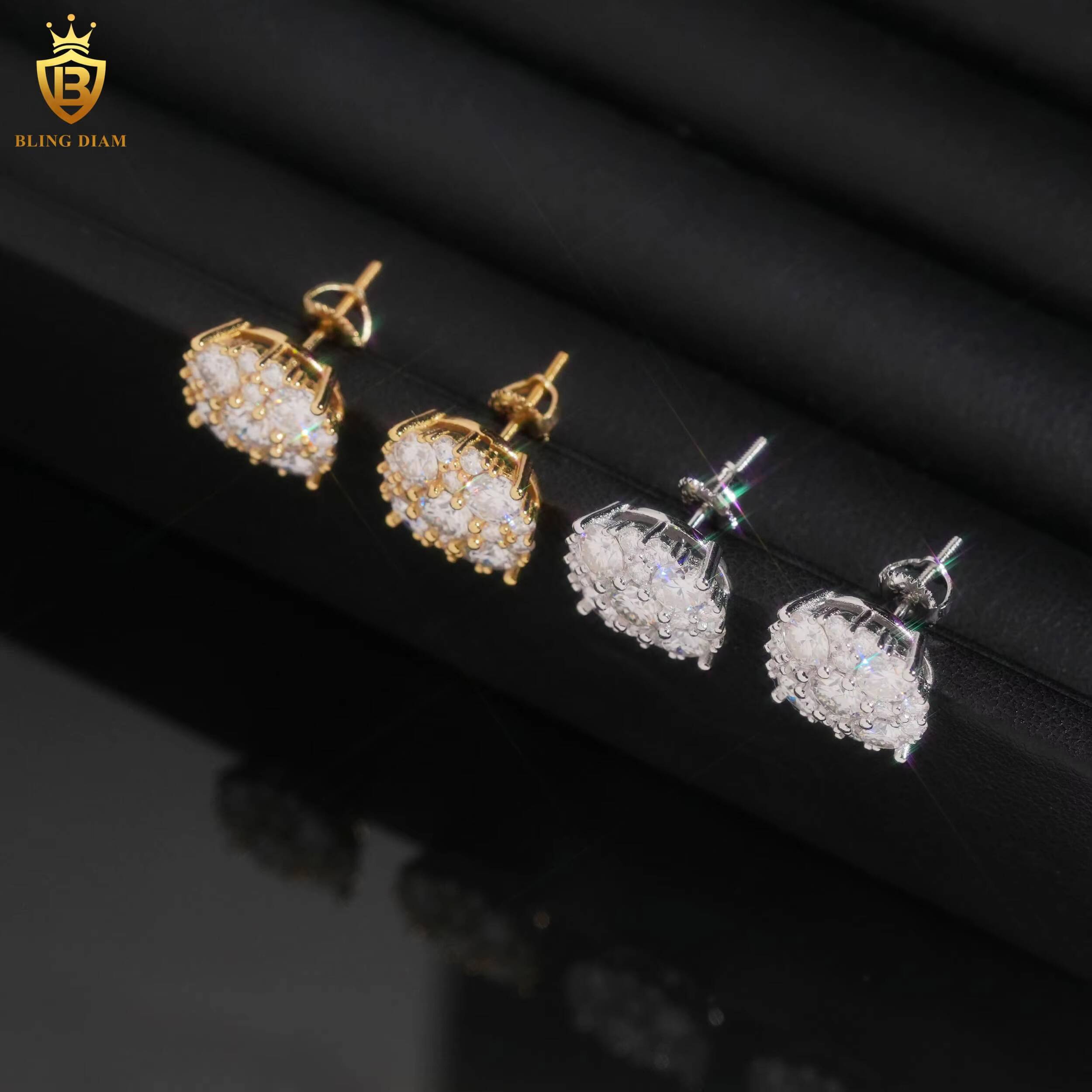 Sparkling Diamond Moissanite Stud Earrings 925 Silver Gold Plated Round Brilliant Cut VVS Moissanite Jewelry Earrings Women Men