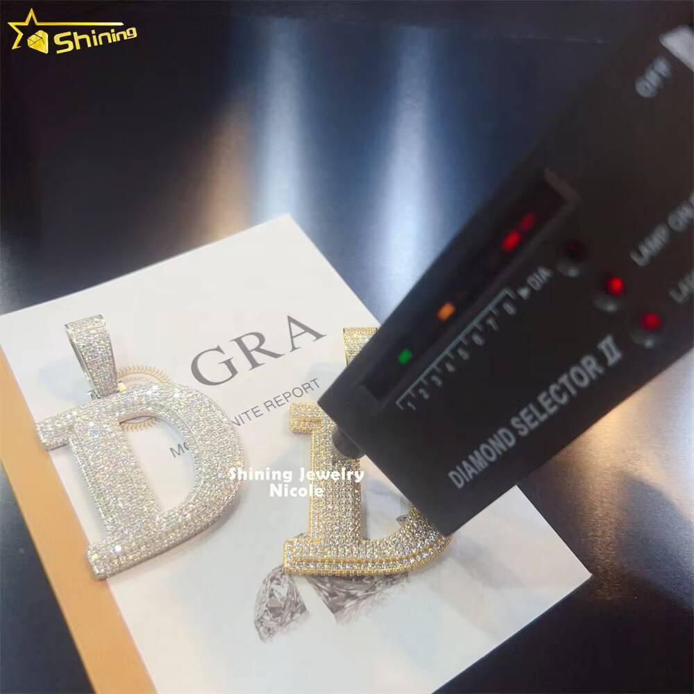 High Quality Bling 925 Silver Fully Iced Out Custom Letter D Moissanite Hip Hop Pendant for Men