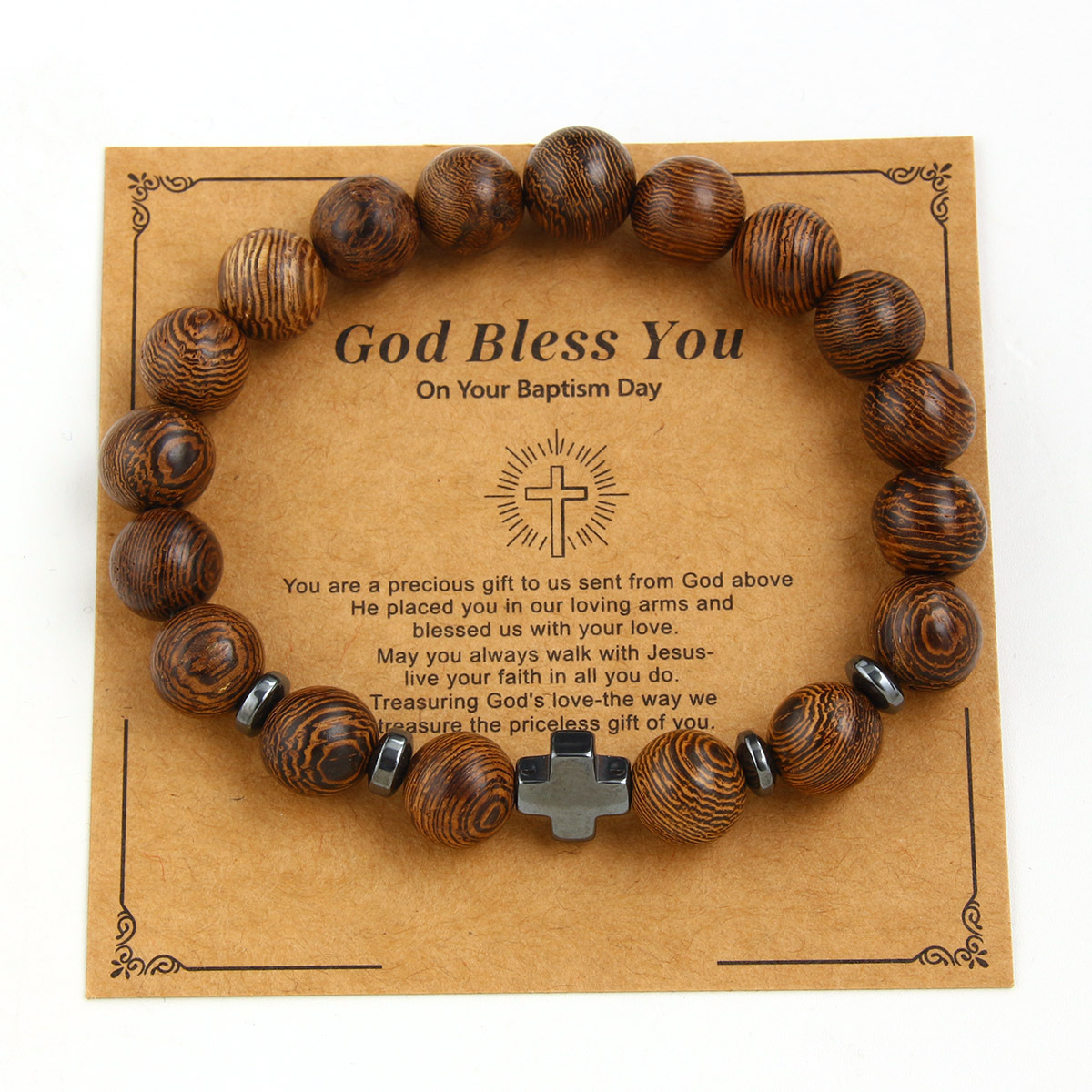 Hot-selling Hand Jewelry Natural Stone Frosted Stone Wooden Bead Bracelet Cross Bracelet 250603
