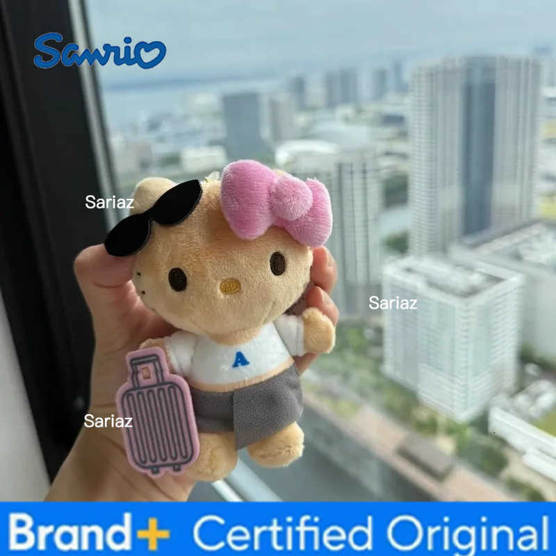Sanrio Suitcase Black Leather Hello Kitty Cute Plush Toy Pendant Kawaii KT Cat Doll Backpack Accessories Keychain Holiday Gift H251225