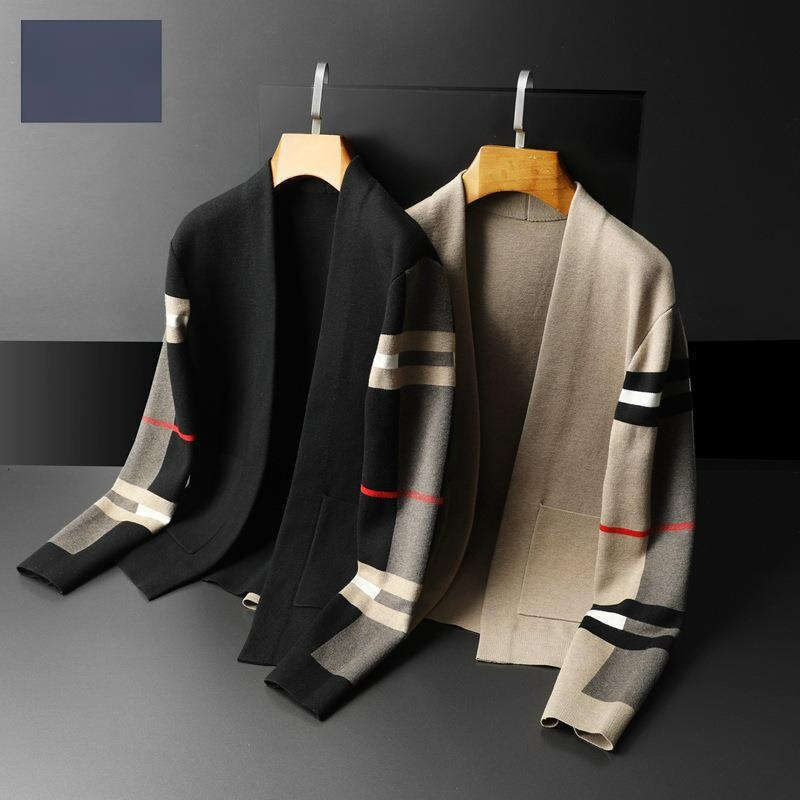 High end brand new knitted cardigan men's spring and autumn check coat leisure youth Korean fashion sweater Cardigan