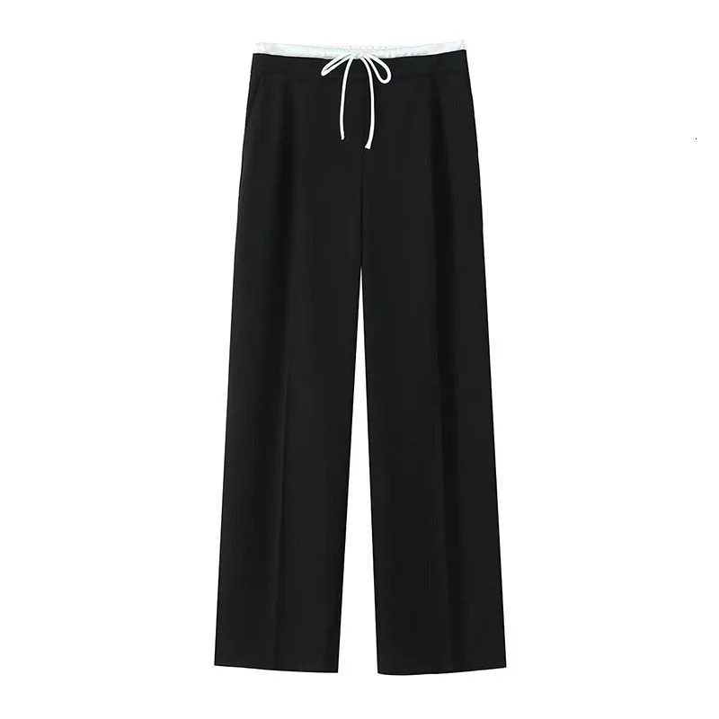 SIYANG Women Fashion Vintage Solid Straight Pants Side Zipper Drawstring Casual Trousers Spring Female Wide Leg Pants 251225