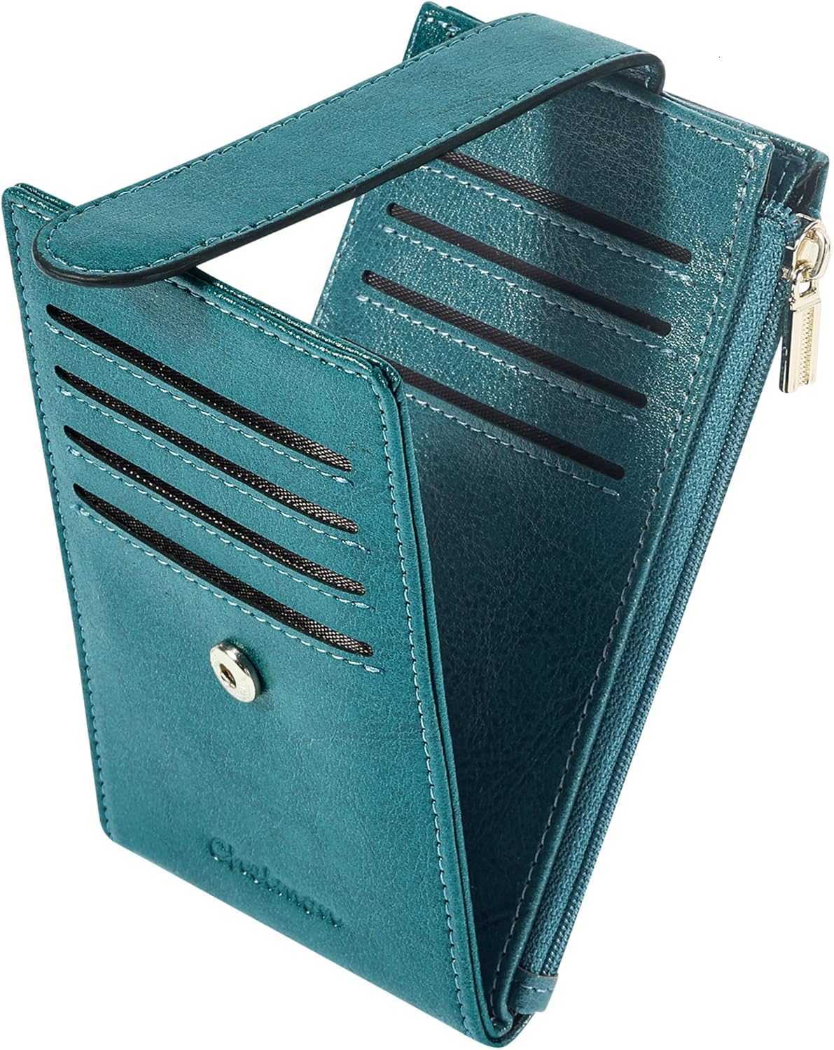 Wallet Slim RFID Blocking Bifold Multi Card Case Wallet with Zipper Pocket Peacock Blue M251225