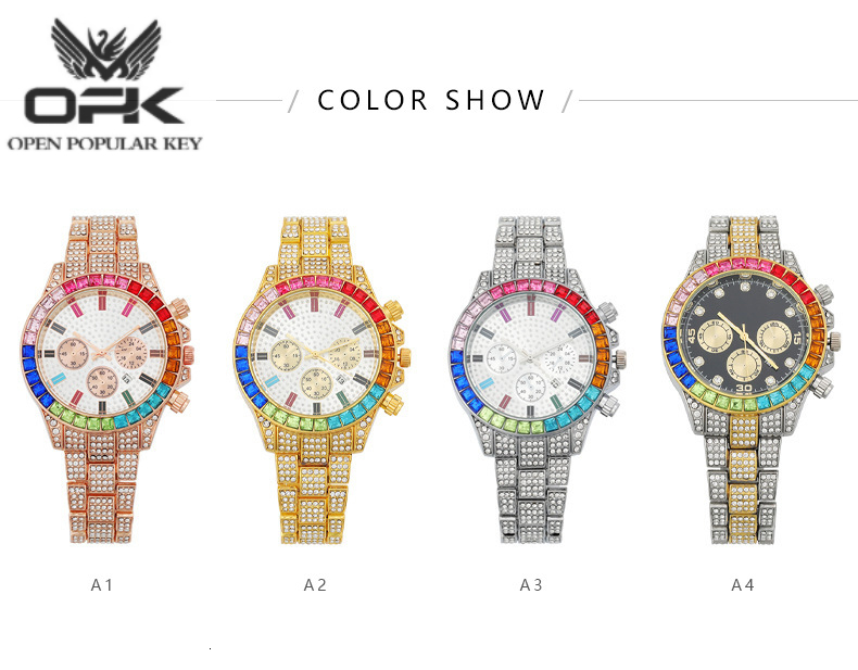 New popular three eyed fashion watch rainbow gradient rhinestone inlaid decoration calendar women's luxury watch trendy chic elegant luxurious wa