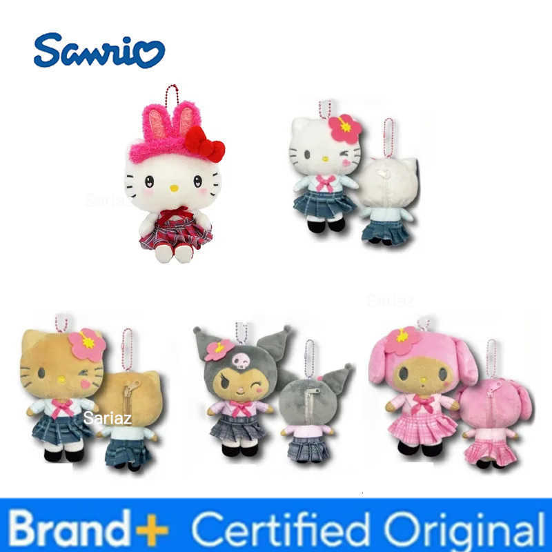 Sanrio Kuromi Hellokitty Kawaii Plush Toy Keychain Cartoon Cherry Blossom Heisei Black Skin Spicy Girl Folding Skirt Bag Pendant H251225