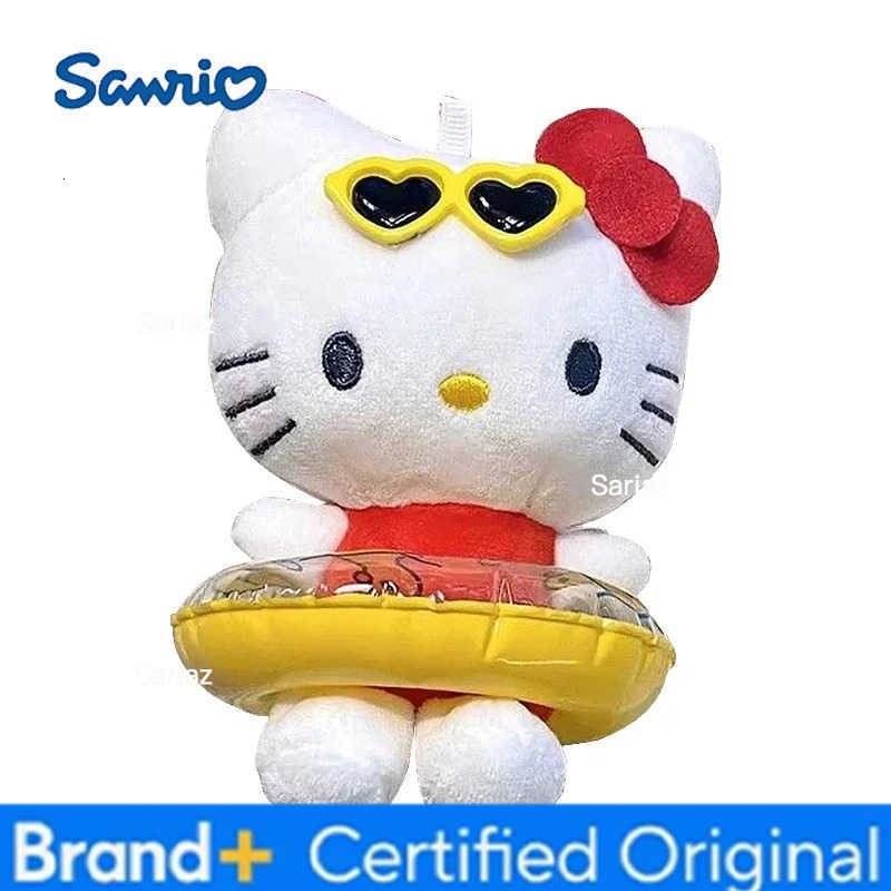 Sanrio Sweet Hello Kitty Black Skin Hawaii Vacation Keychain Cartoon Kitty Cat Swimming Ring Couple Pendants Cute Downy Soft Dolls Gift H251225