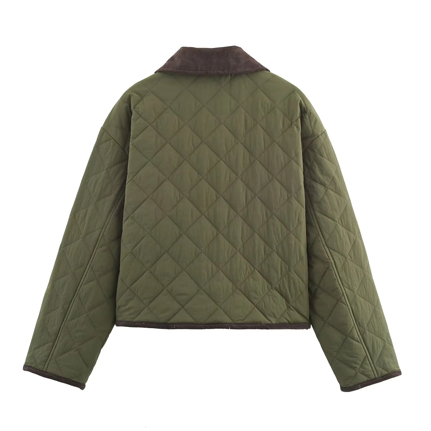 Winter Womens Casual Fashion Corduroy Quilted Nylon Lazy Style TurnDown Collar Long Sleeve Short Cotton Jacket 251225