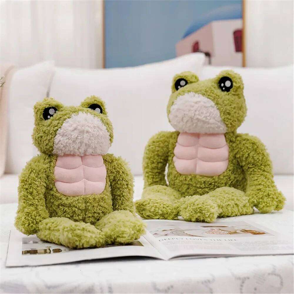 35cm Creative Strong Plush Toy Stuffed Animal Kawaii Soft Muscle Frog Doll Cute Plushies Christmas Gift for Child Kids X251225