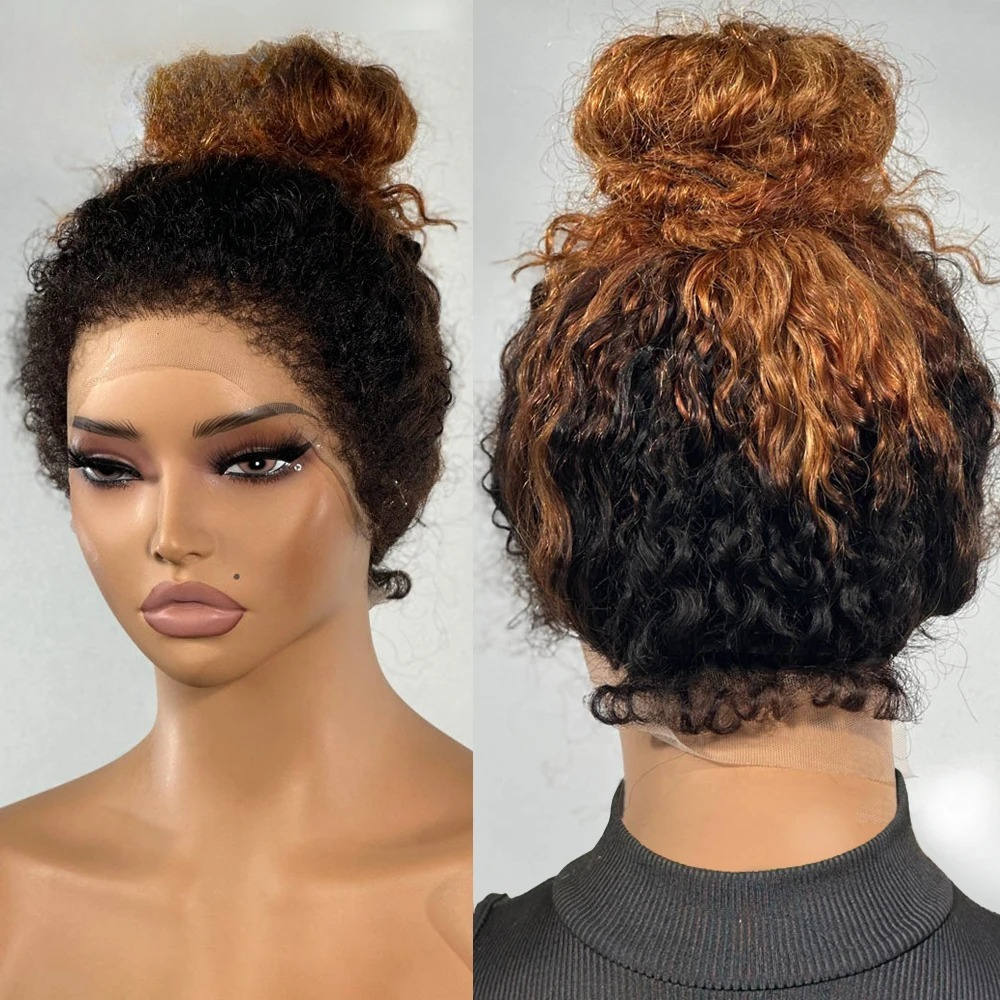 Ombre Brown Curly Human Hair Wigs 13x4 13x6 HD Lace Frontal Wig 4C Edge Kinky Curly Wigs 360 Full Lace Wig With Baby Hair Glueless Wear And Go Brazilian for Women