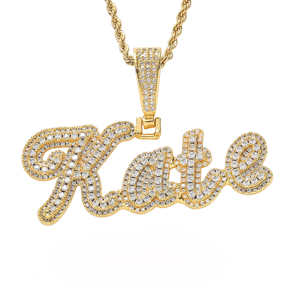 TopBling Hip Hop Custom A-Z Letters Name Pendant Necklace 18k Real Gold Plated Jewelry