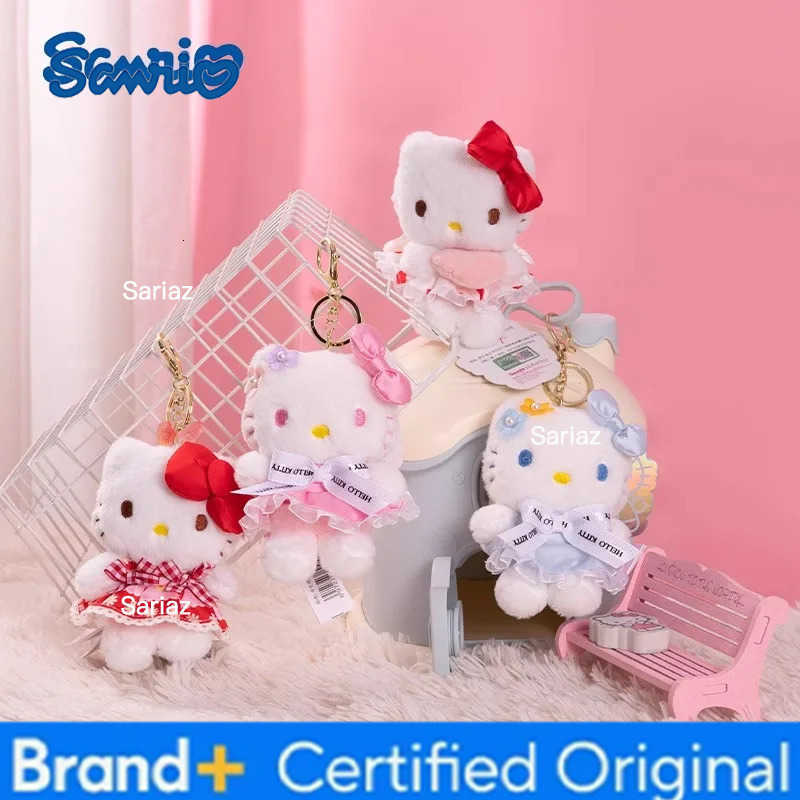 Sanrio Cartoon Kuromi Hello Kitty Plush Pendant Keychain Key Ring Anime Action Figures Collection Model Toys Kids Jewelry Gifts H251225