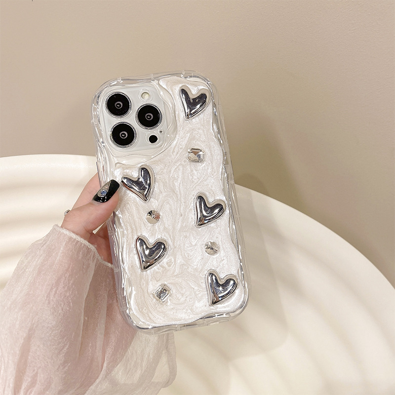 Electroplated silver Bowknot Heart Phone Case Compatible with Apple 17 Pro Max Full Coverage iPhone 16 Rhinestone Ins