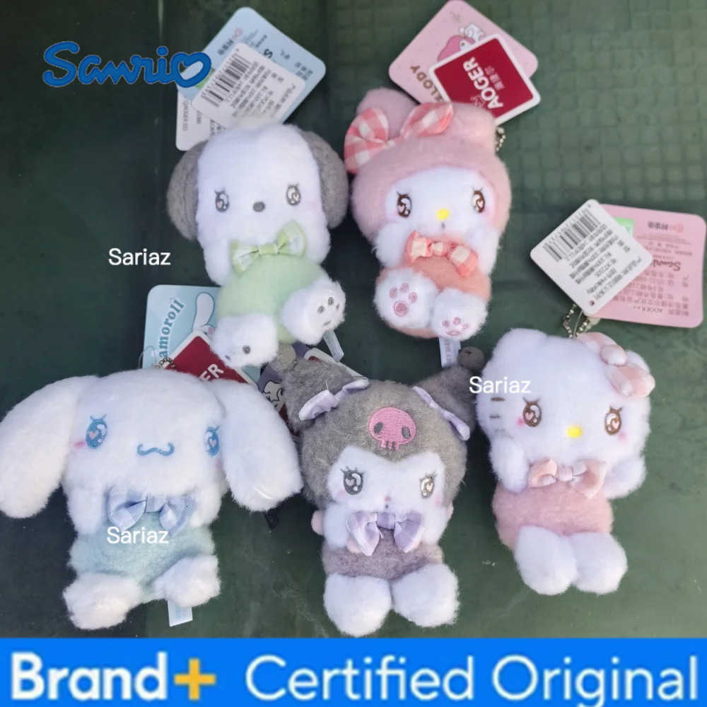 Sanrio Cute Melody Pochacco HelloKitty Kuromi Cinnamoroll Plush Pendant Girls Bag Backpack Car Stuffed Keychains Lovely Keyrings H251225