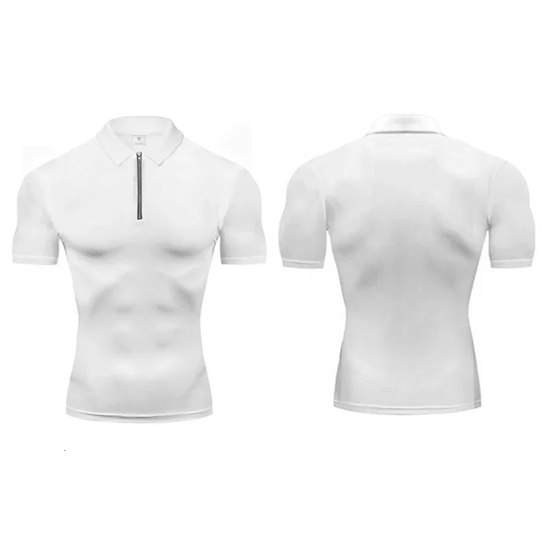 Mens Quick Dry Short Sleeve Polo Shirt Plain Compression Tight Sportswear Gym Fitness Trainer Polos Trainning Exercise Shirts 251225