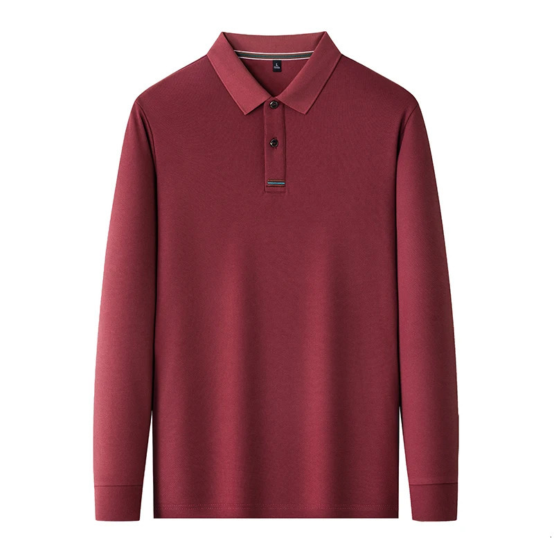 Mens Long-sleeved Polo Shirt Spring and Autumn Casual Breathable Comfortable Solid Color Collarless Dads Top for Outdoors 251225