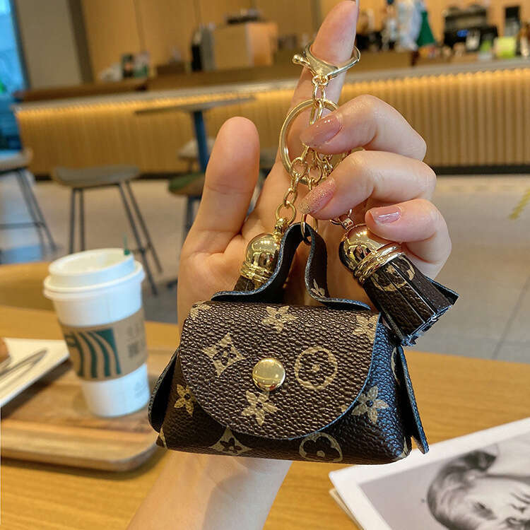 Cute Mini Leather Small Coin Purse Earphone Storage Old Flower Pendant Card Holder Key Bag for Women
