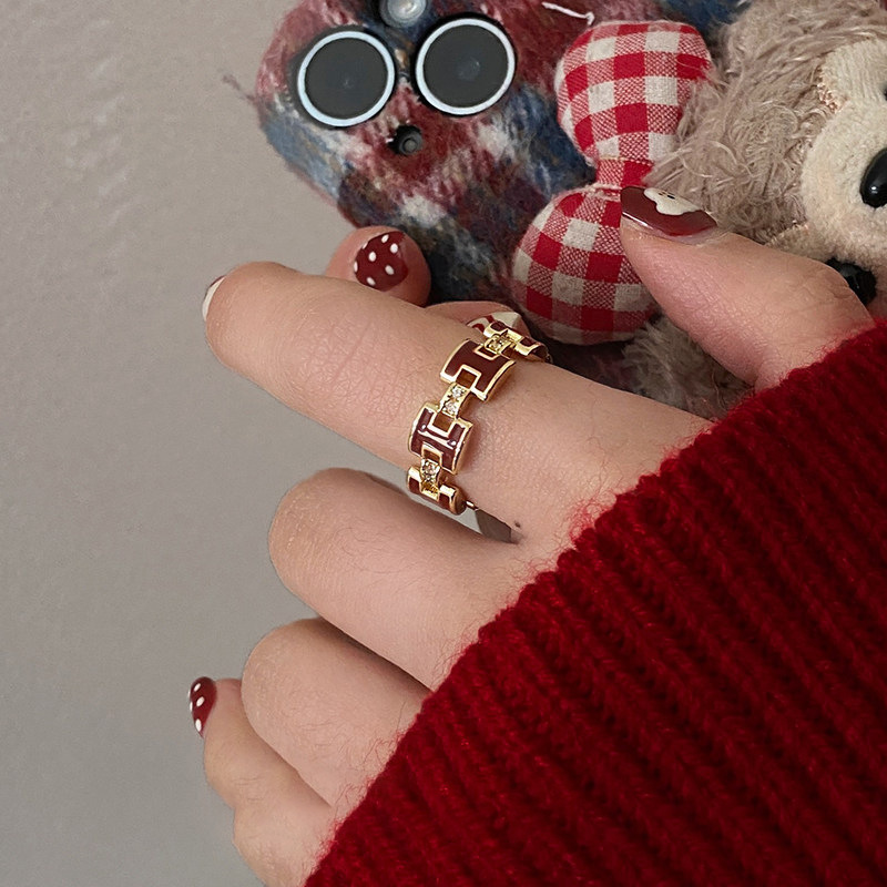 Zircon Letter Open Vintage Elegant Niche Index Finger Light Luxury High-end Feel Ring for Women - view 4