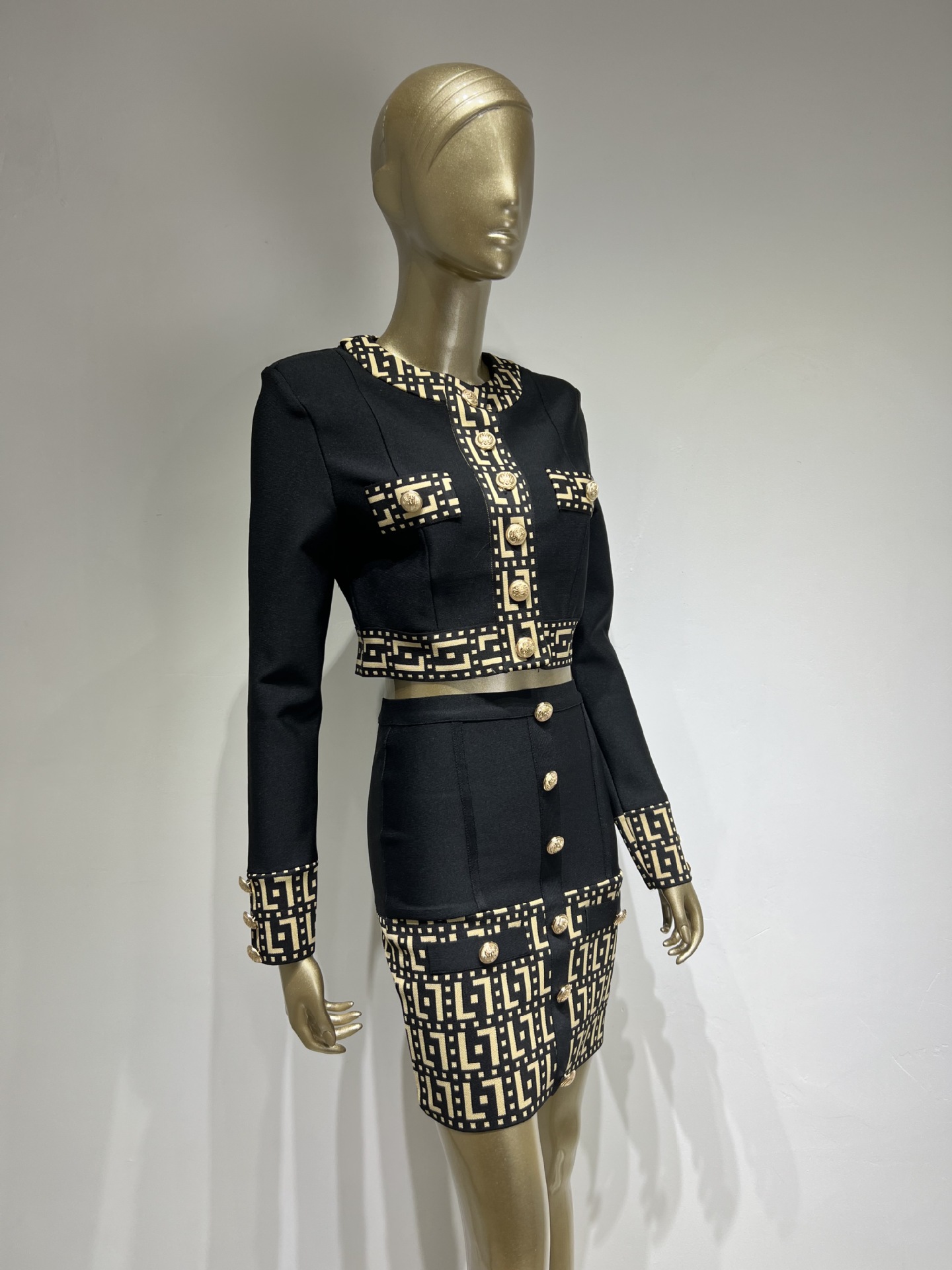 Two Piece Dress Spring Women Long Sleeve Button Sexy Bodycon Mini Skirts Coat Set Bandage High Street Celebrate Women's