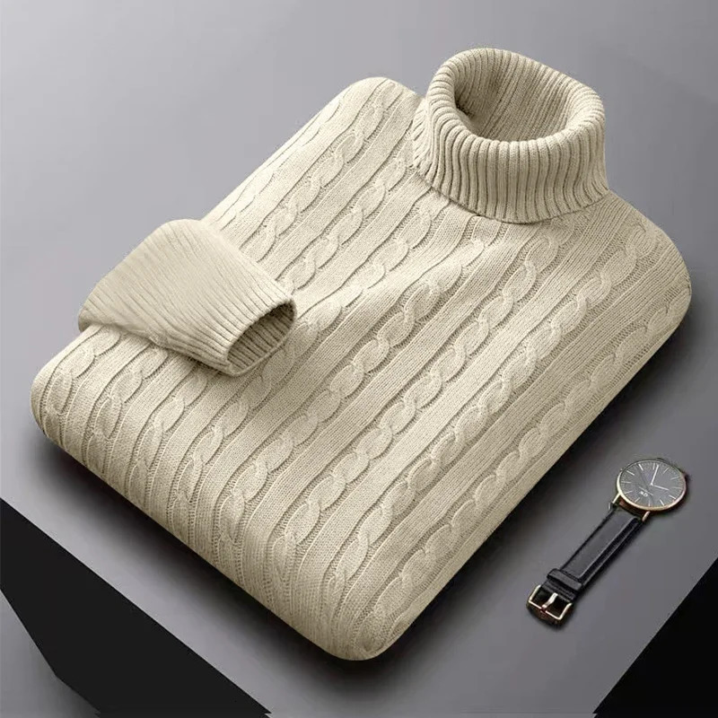 Mens High Neck Sweater Solid Color Pullover Knitted Warm Casual Turtleneck Sweatwear Woolen Winter Outdoor Tops 251225