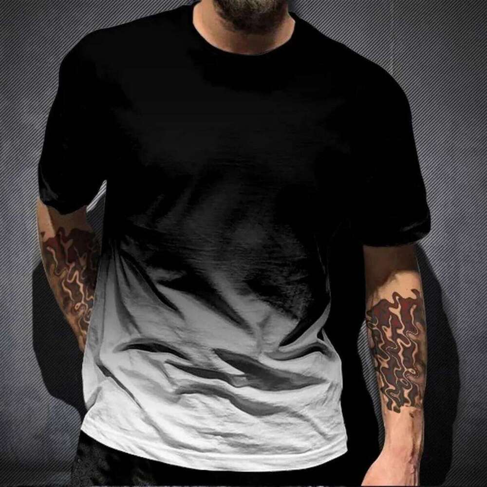 Fashionable Men's Breathable Round Neck T-Shirt With Gradient Printed Pattern, Outdoor Sports And Leisure Quick Drying Casual To