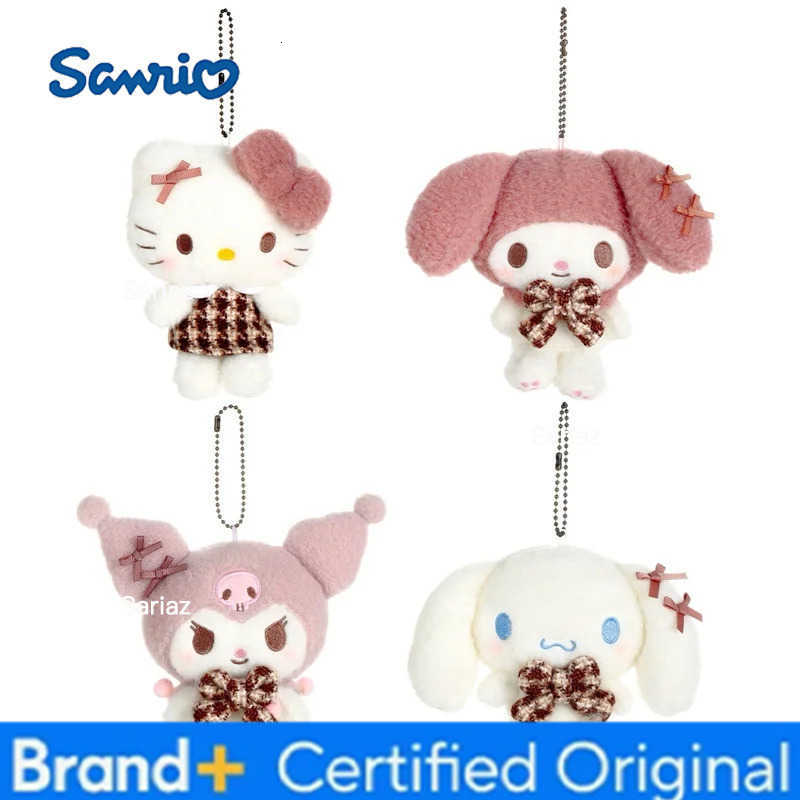 Sanrio 10Cm Anime Hello Kitty My Melody Kuromi Plush Keychain Pendant Cute Plush Doll Plaid Pendant Cartoon New Bag Pendant H251225