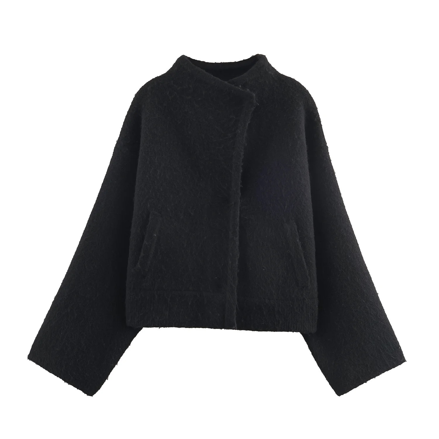 Winter Womens Casual Fashion Commuter Loose Pocket Embellished DoubleFlap Knitted Bomber Jacket 251225