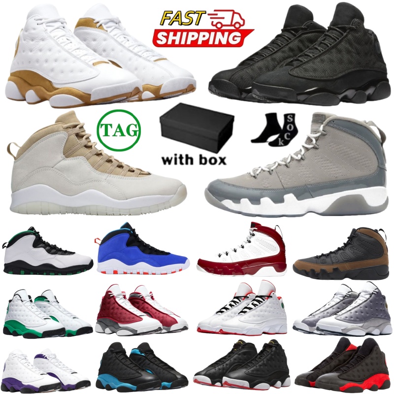 With Box 9s 13s Basketball Shoes Designer Shoes cool gray Outdoor Sneakers For Men Women Red Black White Flint Wheat Wolf Grey Playoffs Purple Cap Gown Sports Trainers