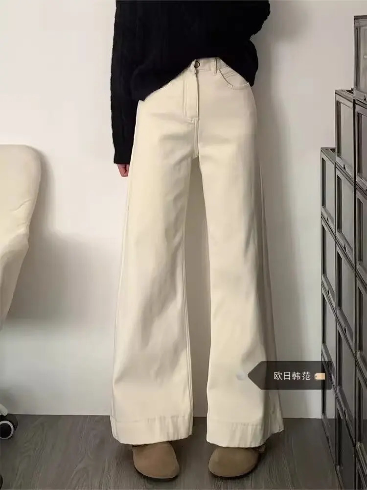 Fall Winter Womens Loose Pants Style Casual Slimming Pure Color High Waist Straight Jeans 251225