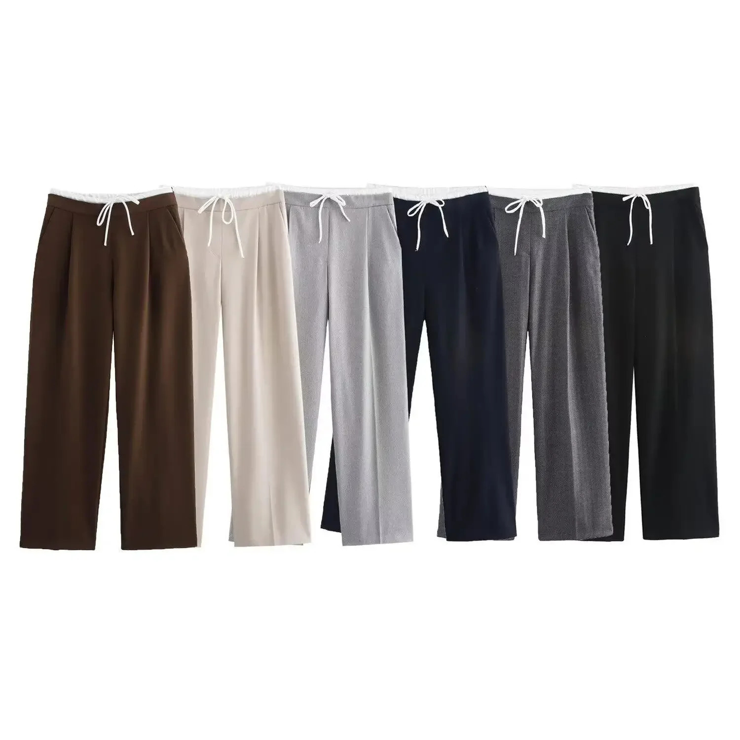 Casual Womens Double Layered Multi-Color Waist Long Pants Autumn Fashion Wide Leg Cross-Border Comfortable Fit Trousers 251225