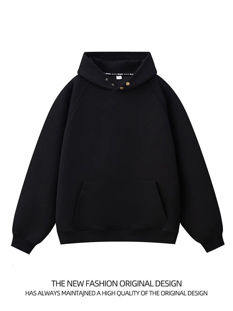 The 480-gram men's hooded solid-color sweatshirt is loose and casual