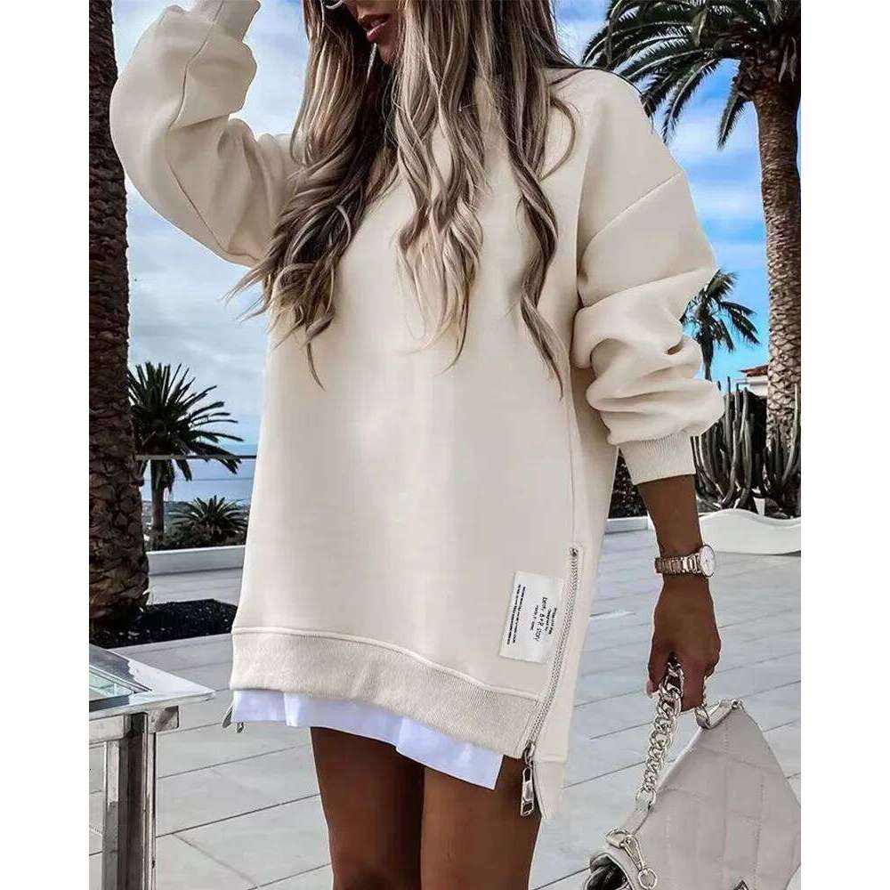 Autumn Sweatshirt Dress For Women New Sleeve Loose Zipper O Neck Long Causal Pullover Tops