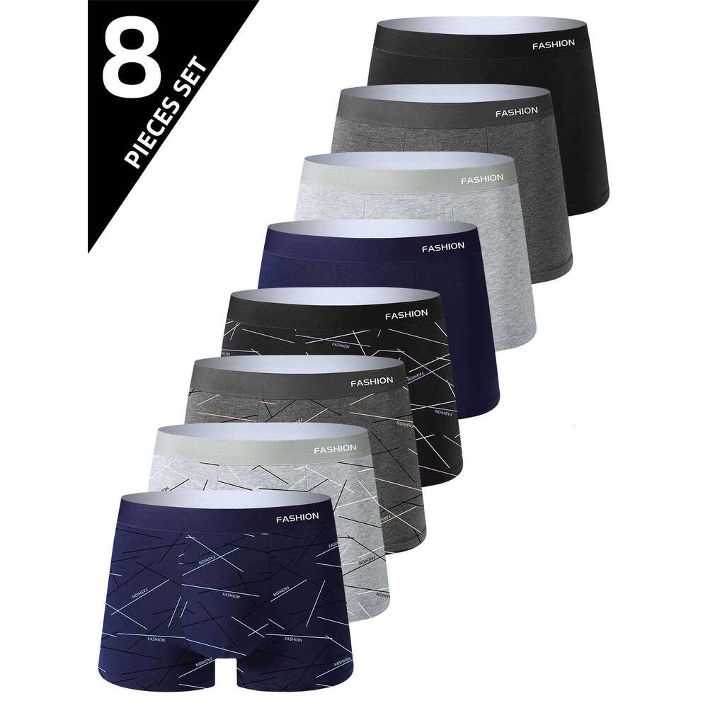 8PCS Underwear Soft Healthy Breathable Boxer Briefs Fashionable Trendy Lines High Quality Casual Sports Men's Pants X251225