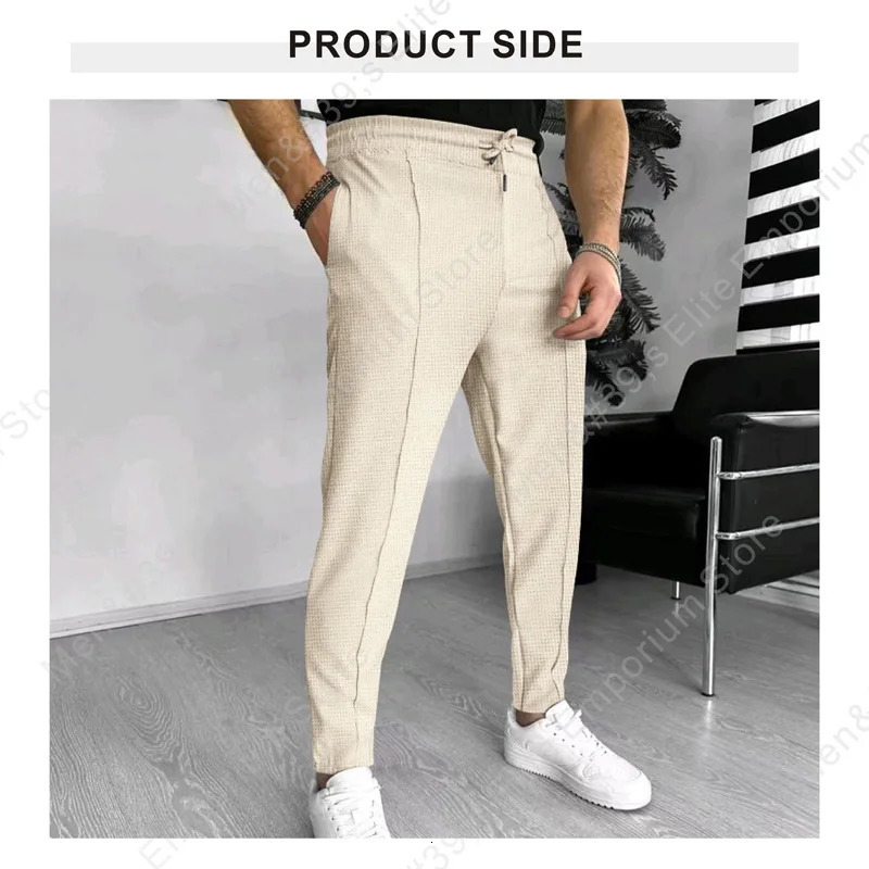Mens Stylish Waffle Pants - Casual Sports Slim Fit with Adjustable Drawstring Secure Pockets for All Seasons - Perfect Outdoor 251225