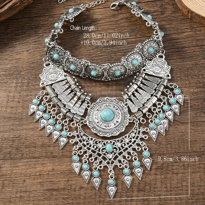 Layered Bohemian Statement Necklace Womens Fashion Retro Teardrop Tassel Collar Jewelry for Casual Matching Party Styling 251223