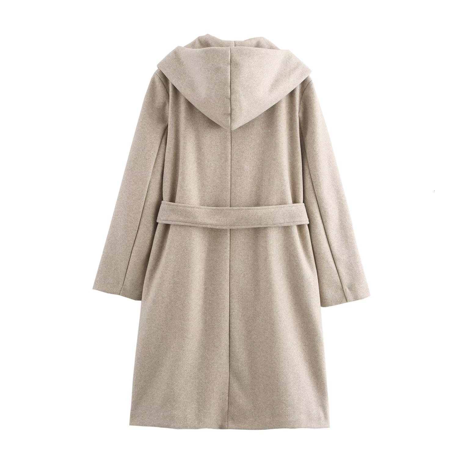 Nlzgmsj TRAF autumn winter wool coat beige solid double-layer breathable hooded coat casual womens fashionable top 240828 - view 3