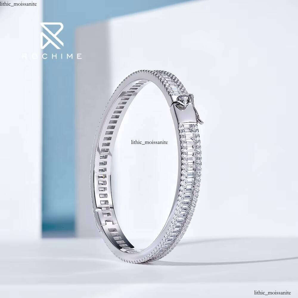 Rochie fashion Full Round Square VVS Moissanite Bangle 925 Sterling Silver Ring Bracelet Set Jewelry