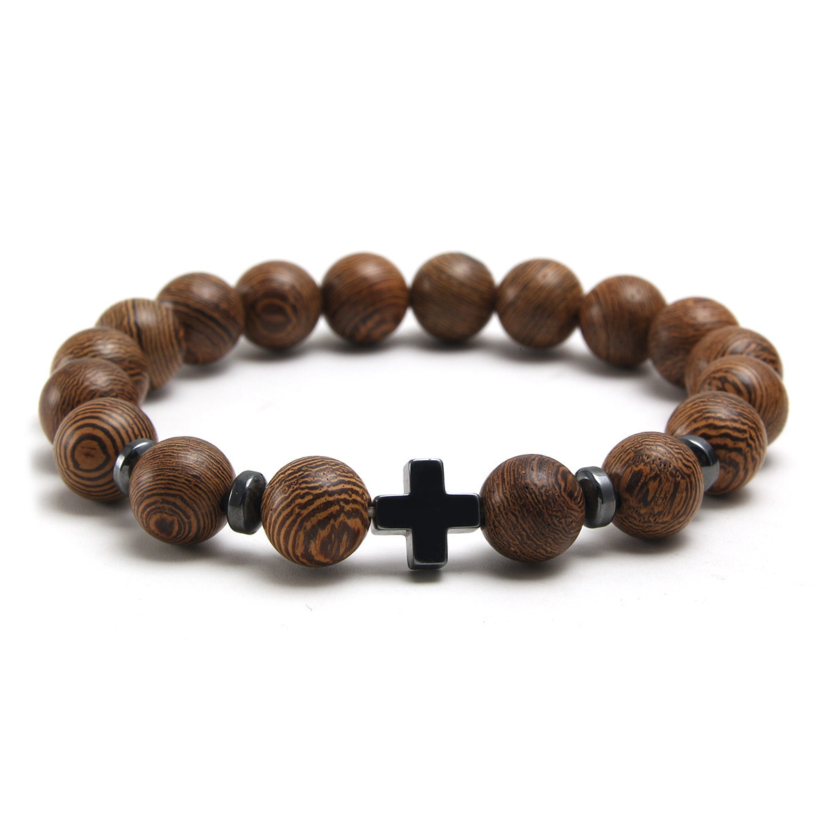 Hot-selling Hand Jewelry Natural Stone Frosted Stone Wooden Bead Bracelet Cross Bracelet 250603